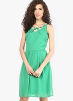 Latin Quarters Green Colored Solid Skater Dress