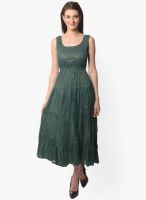 Meira Green Colored Solid Skater Dress