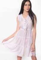 Meira White Colored Solid Skater Dress