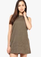 Only Khaki Colored Solid Shift Dress