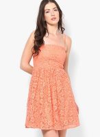 Only Orange Colored Solid Skater Dress