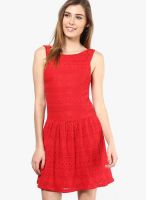 Only Red Colored Solid Skater Dress