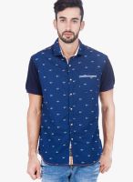 The Indian Garage Co. Blue Printed Slim Fit Casual Shirt