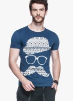 Tinted Blue Printed Round Neck T-Shirts