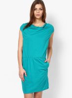 Tonga Green Colored Solid Skater Dress