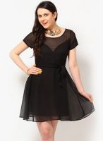 Tops And Tunics Black Colored Solid Skater Dress