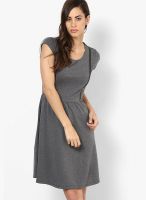 Vero Moda Grey Colored Solid Skater Dress