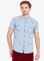 Western Vivid Grey Printed Slim Fit Casual Shirt