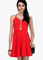 Yepme Red Colored Solid Skater Dress
