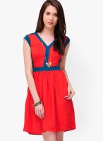 Yepme Red Colored Solid Skater Dress