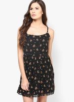 Zink London Black Colored Printed Skater Dress