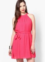 Zink London Fuchsia Colored Solid Skater Dress