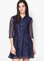 Abiti Bella Blue Colored Embroidered Skater Dress