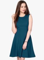Besiva Green Colored Solid Skater Dress
