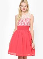 Besiva Pink Colored Embroidered Skater Dress