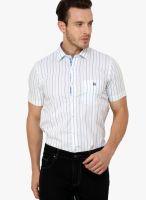 Crimsoune Club White Striped Slim Fit Casual Shirt