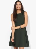 Dorothy Perkins Green Colored Solid Skater Dress With Belt