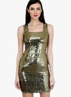 Faballey Golden Colored Embellished Bodycon Dress