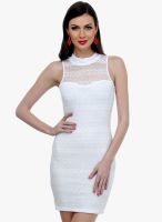 Faballey White Colored Embroidered Bodycon Dress