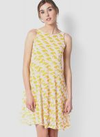 Global Desi Yellow Colored Printed Skater Dress