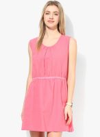 JC Collection Pink Colored Solid Skater Dress