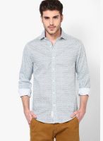 Jack & Jones Aqua Blue Printed Casual Shirt