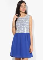 Latin Quarters Blue Colored Embroidered Skater Dress