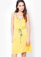 Mineral Yellow Colored Solid Skater Dress