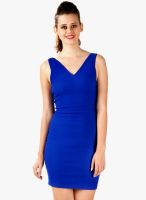 Miss Chase Blue Sleeveless Solid Bodycon Mini Dress