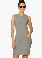Miss Chase Grey Milange Colored Solid Bodycon Dress