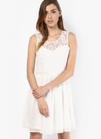 Only Off White Colored Solid Skater Dress