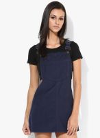 People Blue Colored Solid Shift Dress