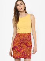 Shibori Designs Yellow Colored Printed Bodycon Dress