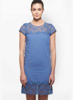 Sisley Blue Colored Solid Shift Dress