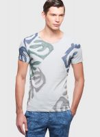 Sisley Blue Printed Round Neck T-Shirts