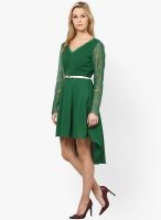 The Vanca Green Colored Embroidered Skater Dress