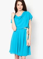 Tops And Tunics Blue Colored Solid Skater Dress
