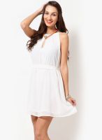 Tops And Tunics Off White Colored Embellished Skater Dress
