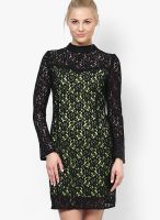 Calgari Black Colored Embroidered Bodycon Dress