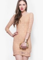 Faballey Beige Colored Embroidered Bodycon Dress