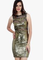 Faballey Golden Colored Embellished Bodycon Dress