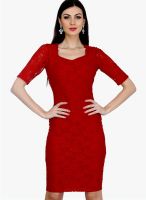 Faballey Red Colored Embroidered Bodycon Dress