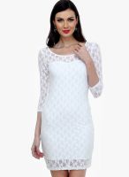 Faballey White Colored Embroidered Bodycon Dress
