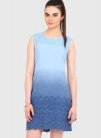 Femenino Blue Colored Embroidered Bodycon Dress