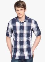 Highlander Navy Blue Checks Slim Fit Casual Shirt