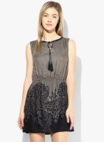 I AM FOR YOU Grey Colored Printed Skater Dress
