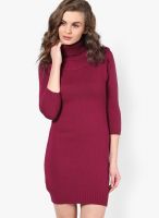 MB Wine Colored Solid Bodycon Dress