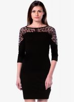 Miss Chase Black Embroidered Bodycon Dress