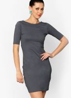 Miss Chase Dark Grey Colored Solid Bodycon Dress