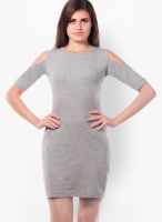 Miss Chase Grey Milange Colored Solid Bodycon Dress
